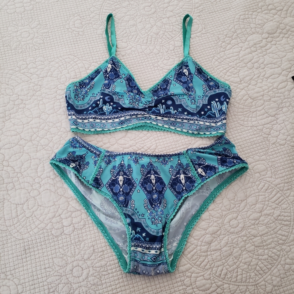 Spell Sunset Road Aqua Bralette + Bloomers SZ L 💙🦄 - Picture 4 of 10